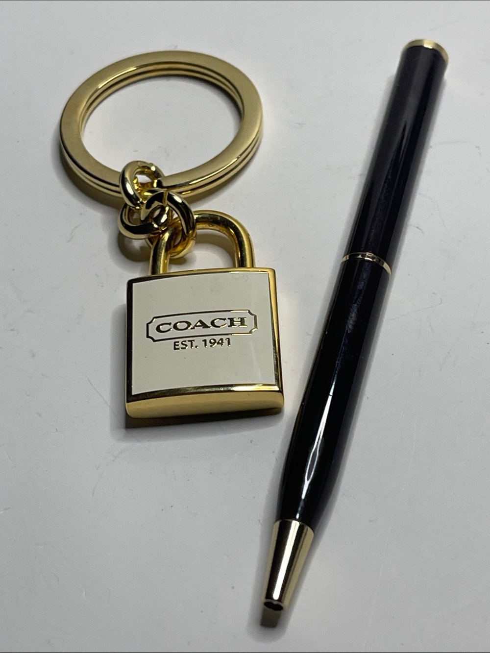 COACH Gold & White Padlock Keyring and Coach Pen - Picture 1 of 4